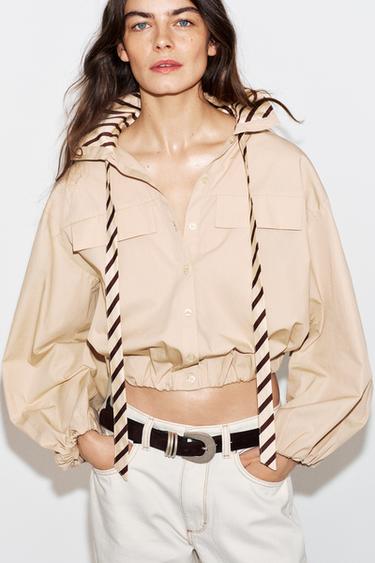 POPLIN SHIRT WITH CONTRAST COLLAR - Light camel by Zara - Image 2