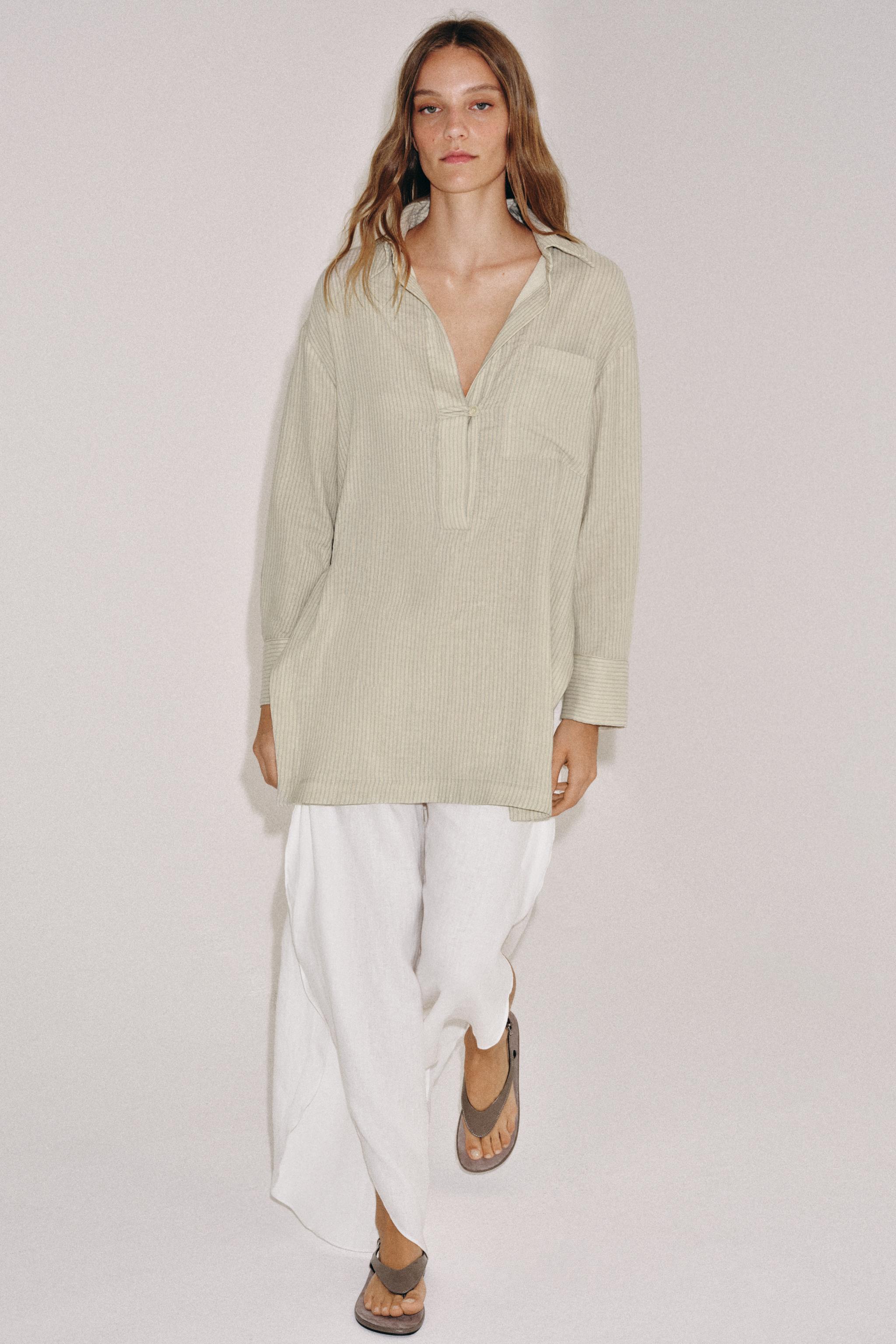 ZW COLLECTION ASYMMETRIC STRIPED SHIRT - Green | ZARA United States