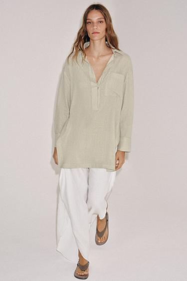 CHEMISE ASYMÉTRIQUE À RAYURES ZW COLLECTION - Vert de Zara - Image 3