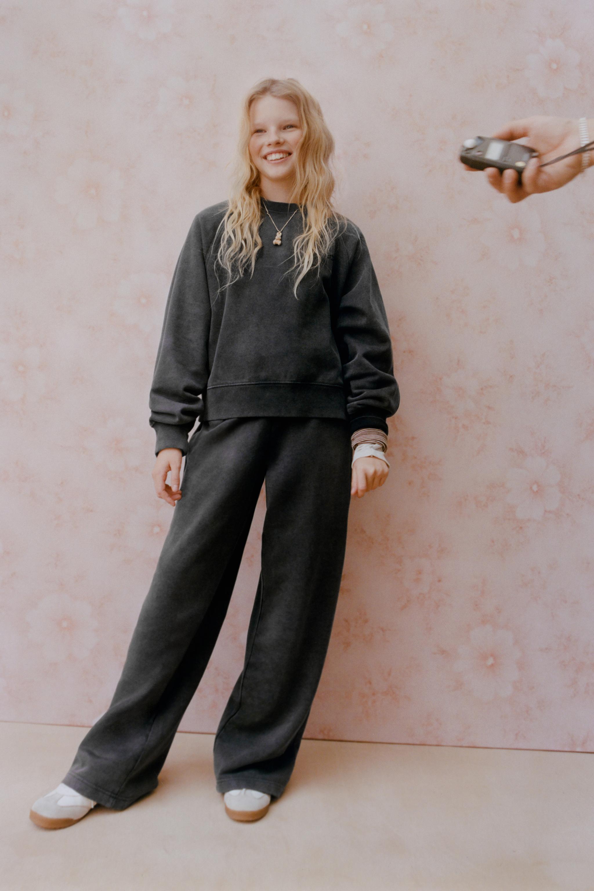 WASHED EFFECT WIDE LEG PANTS