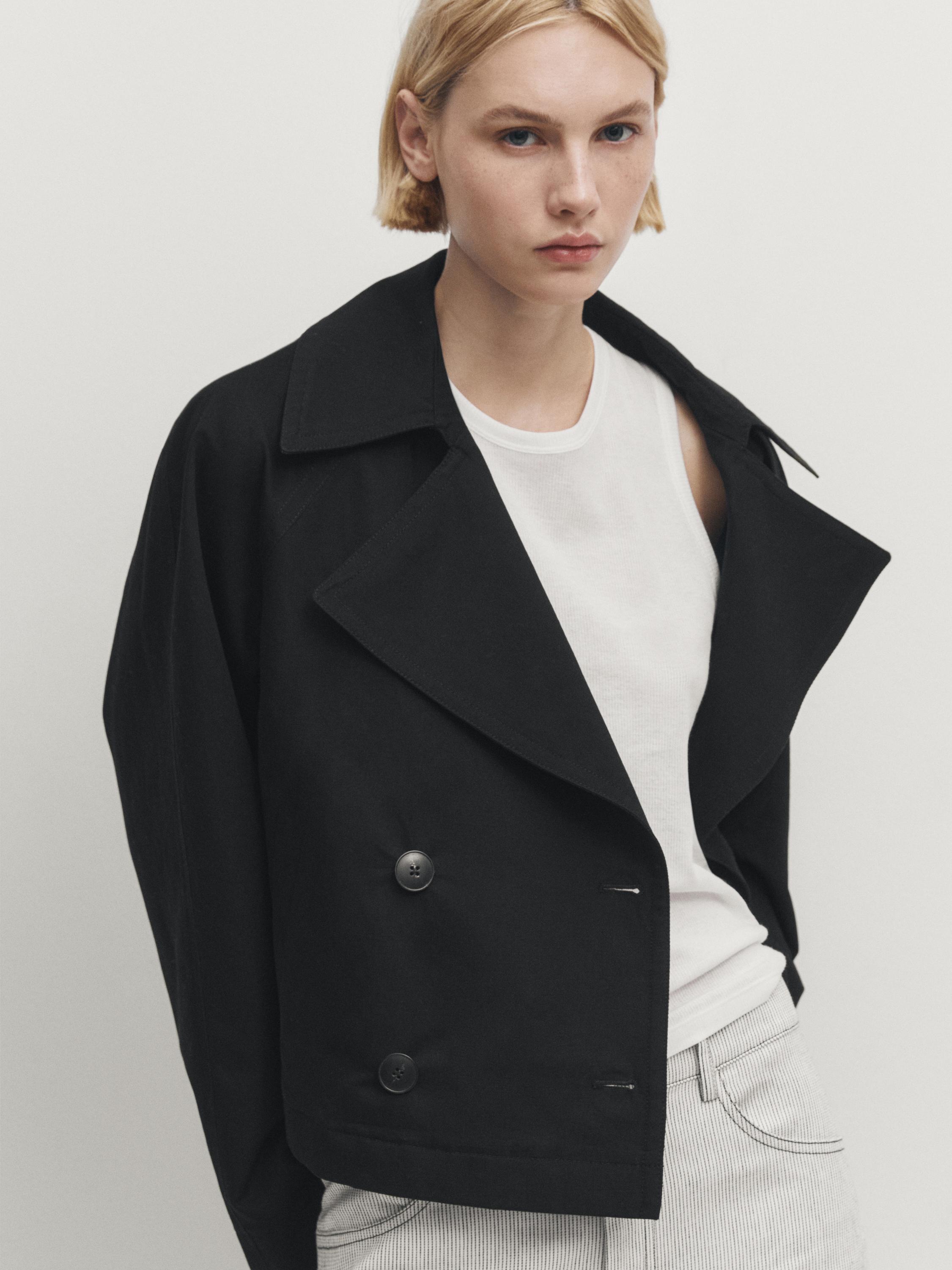 Black cotton blend short trench coat - Black | ZARA Canada