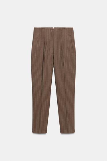 PANTALÓN RAYAS TIRO ALTO - tostado de Zara - Imagen 0
