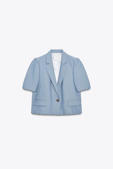 BLAZER ME MËNGË TË SHKURTRA CROPPED - E kaltër nga Zara