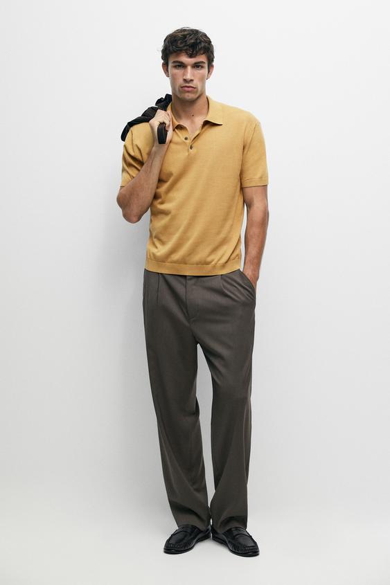 Zara 100% cotton knit polo sweater - Mustard - Image 0