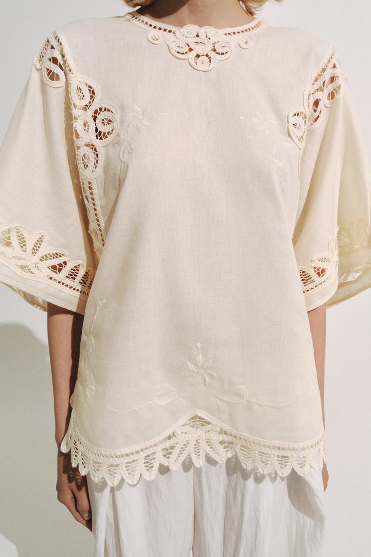 Blusa de mezcla de lino bordada ZW COLLECTION 4