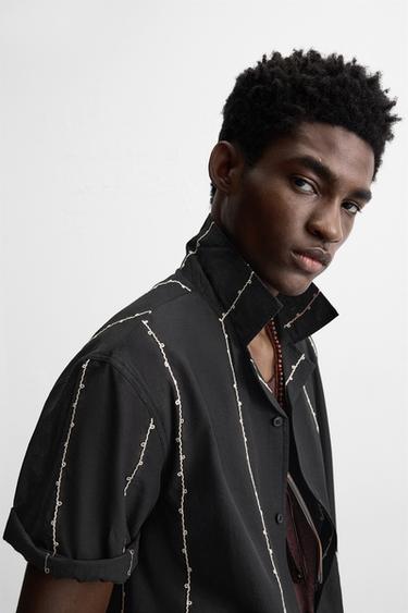 CHEMISE BRODERIE CONTRASTÉE - Blanc / Noir de Zara - Image 5