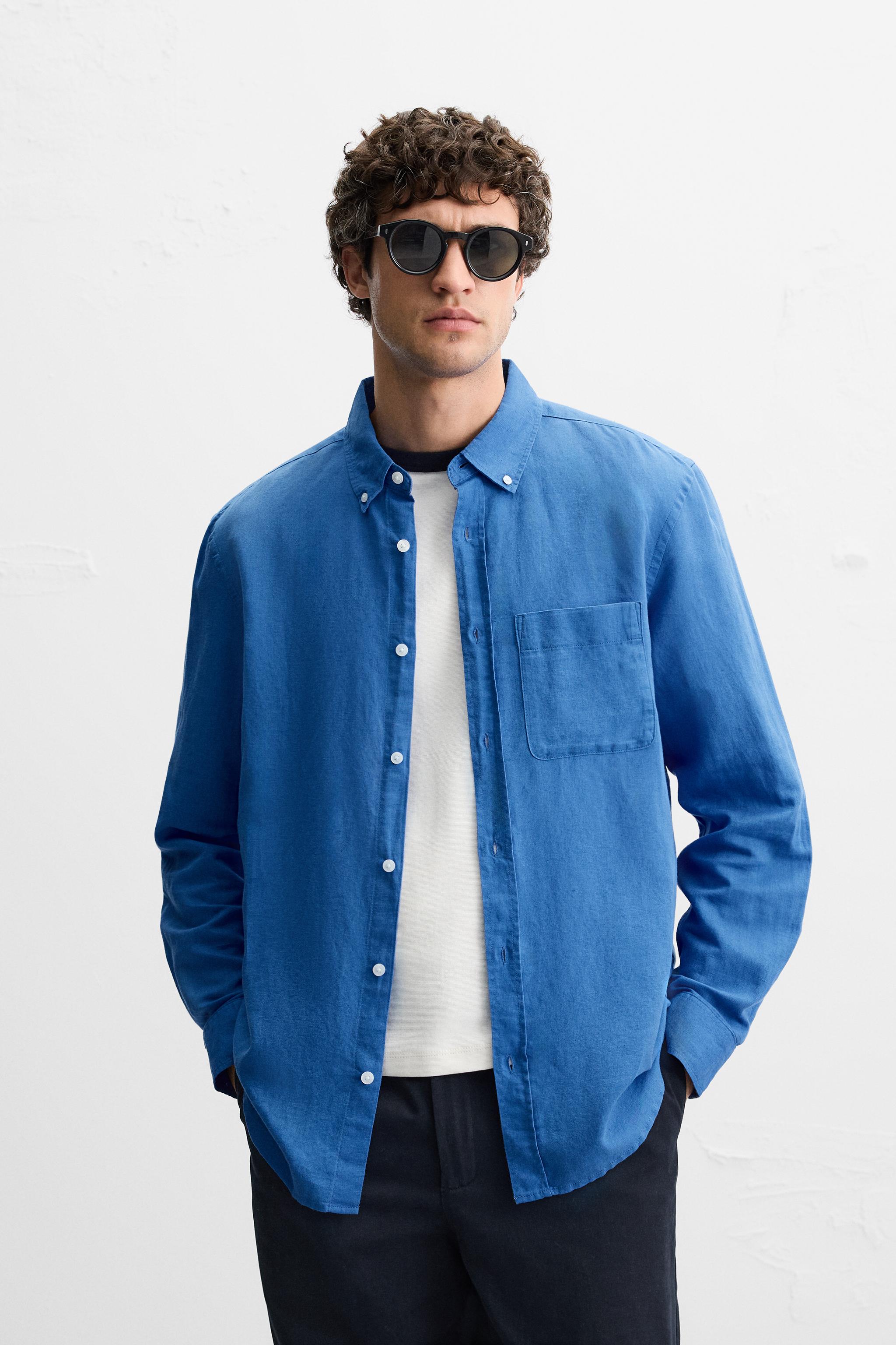 ［ZARA］リネン＆コットンシャツ 1063/312/430 リネン＆コットンシャツ - ダイブルー | ZARA Japan / 日本