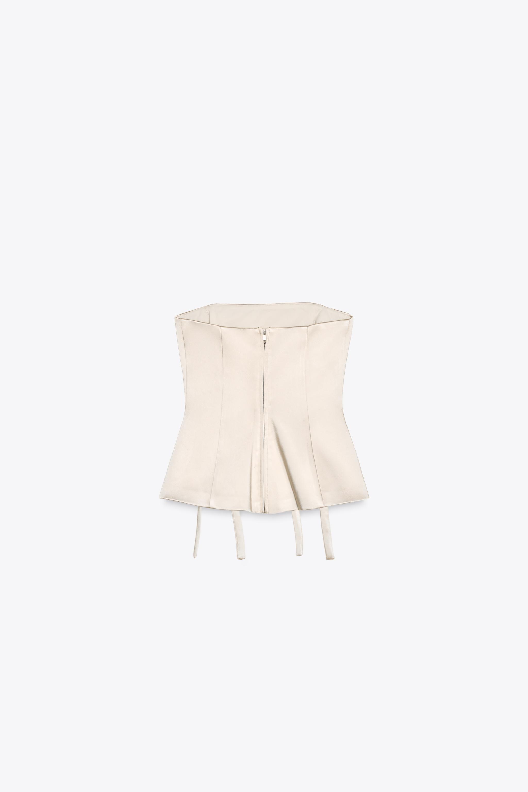 サテン ストラップレス リボン付きトップス - ベージュ | ZARA