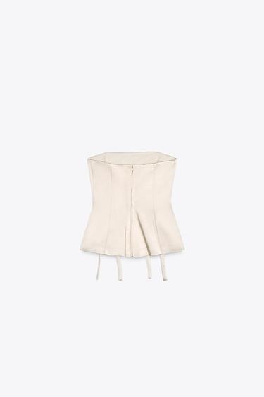 SATIN STRAPLESS TIE TOP - Beige by Zara - Image 5
