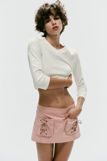 STRIPED PRINT MINI SKIRT WITH POCKETS - Light pink by Zara
