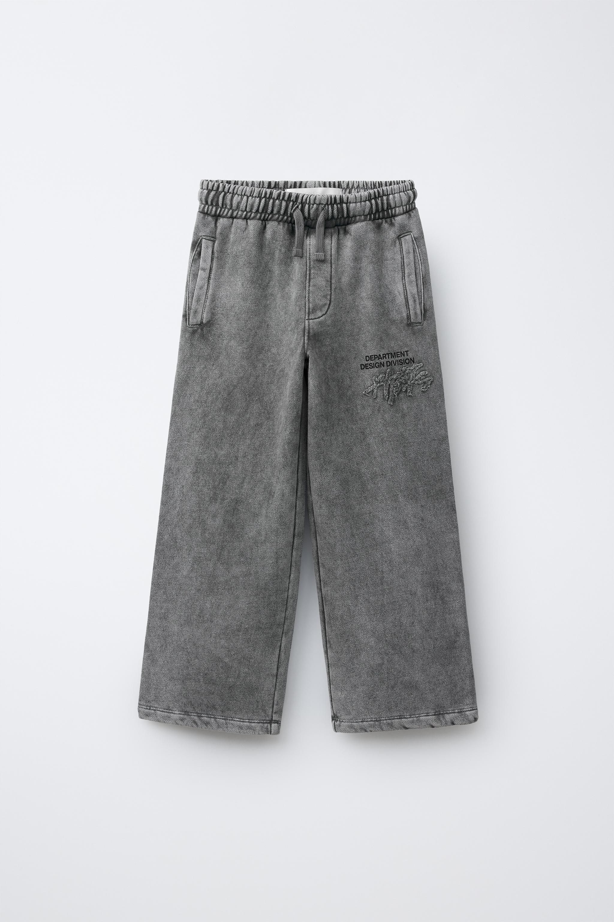 WASHED EFFECT WIDE LEG PANTS — Gray