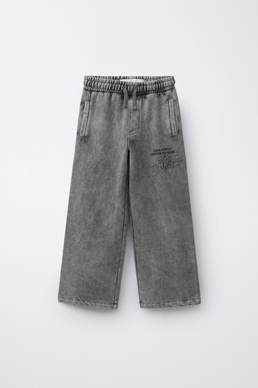 HOSE MIT WEITEM BEIN IN VERWASCHENER OPTIK - Grau von Zara
