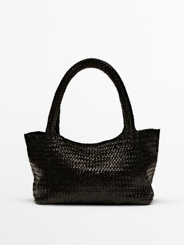 Sac mi-tote tressé en cuir nappa - Noir de Zara