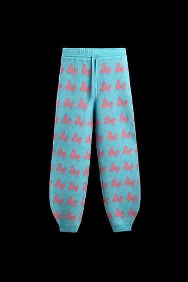 Zara INTARSIA KNIT TROUSERS WITH TIES HARRY LAMBERT FOR ZARA X DISNEY - Light blue