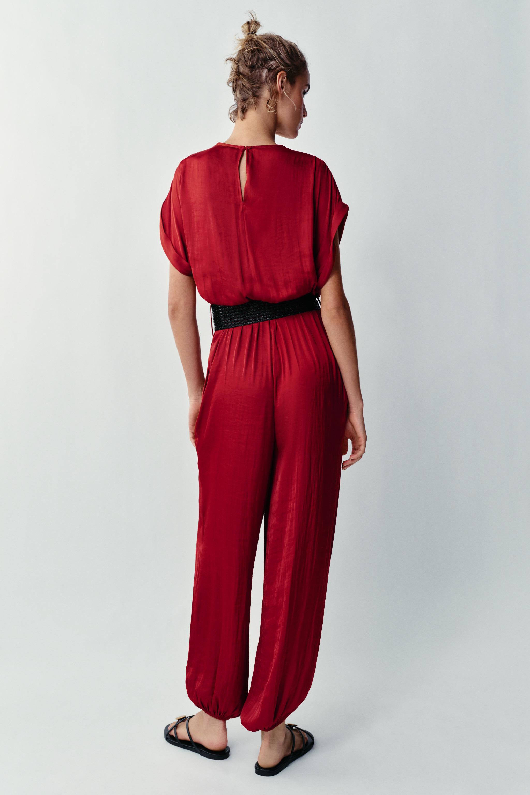 Zara SATIN BELTED JUMPSUIT — фото 5
