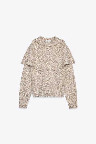 KNIT CAPE SWEATER - SAND/BROWN by Zara