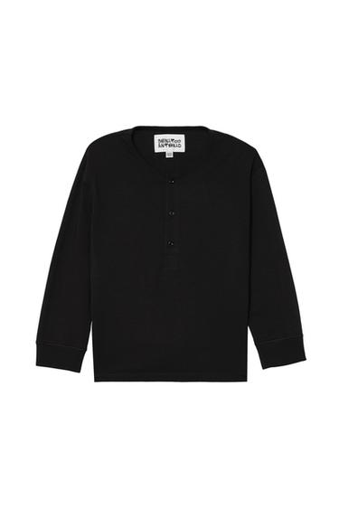 Zara CROPPED HENLEY T-SHIRT - Black