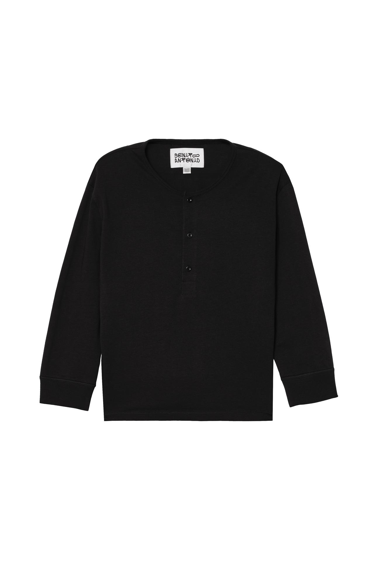 CROPPED HENLEY T-SHIRT — Black