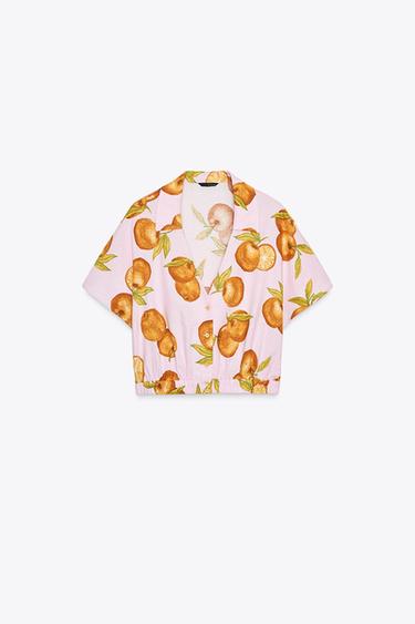 PRINTED LINEN BLEND CROP TOP - Pink by Zara
