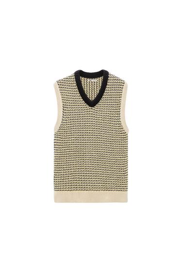 KNIT VEST WITH CROCHET DETAIL