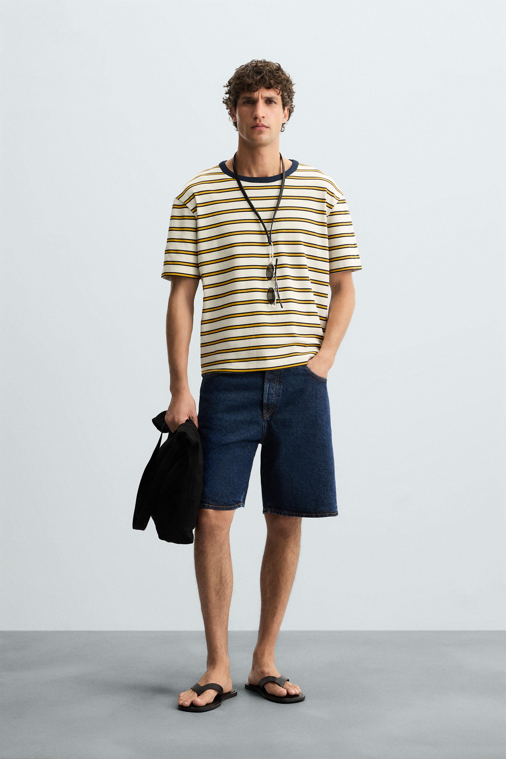 スペイン発送 ZARA ストライプコントラストTシャツ カジュアル スペイン発送 ZARA ストライプコントラストTシャツ カジュアル