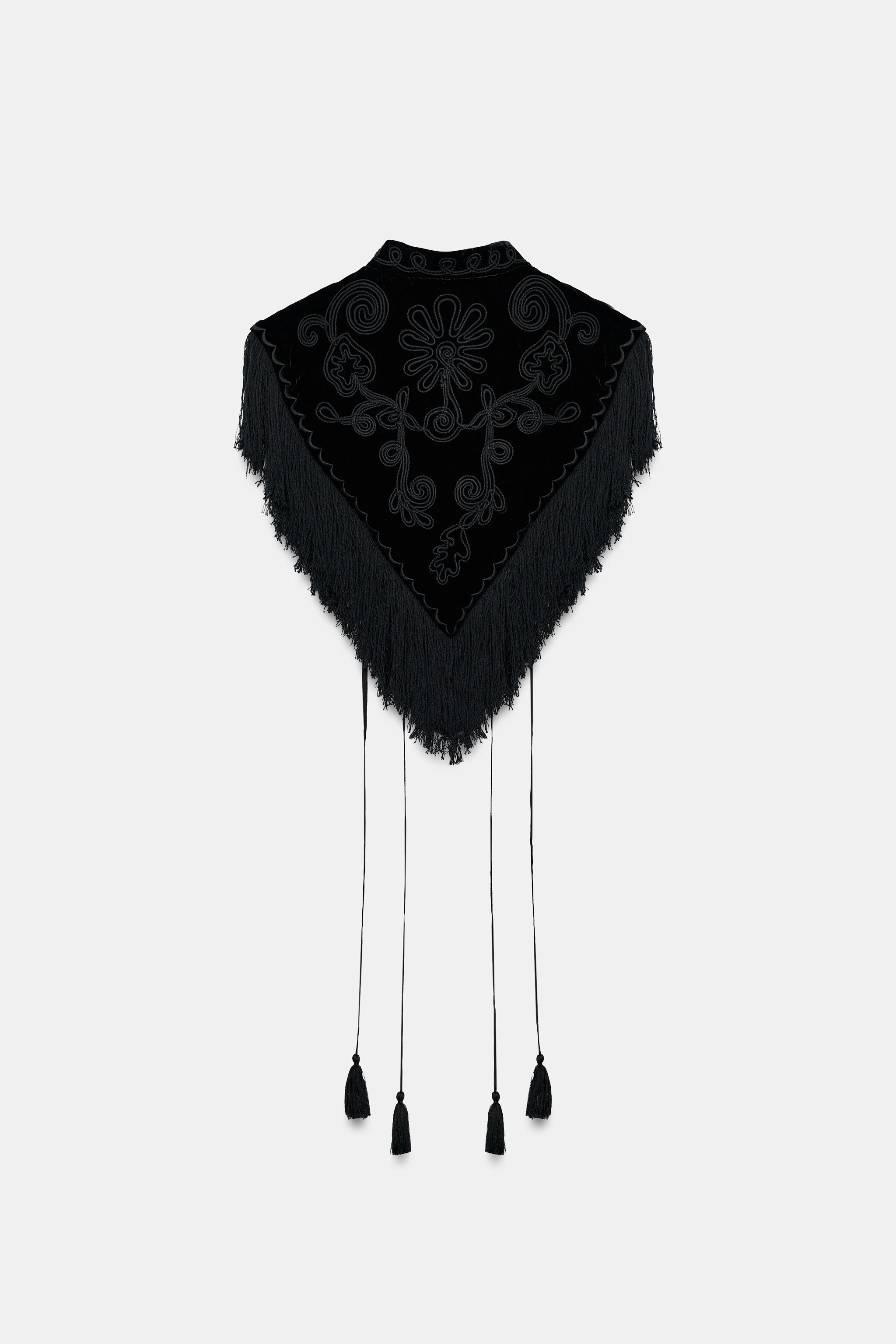 GILET EN VELOURS BRODÉ À FRANGES ZW COLLECTION