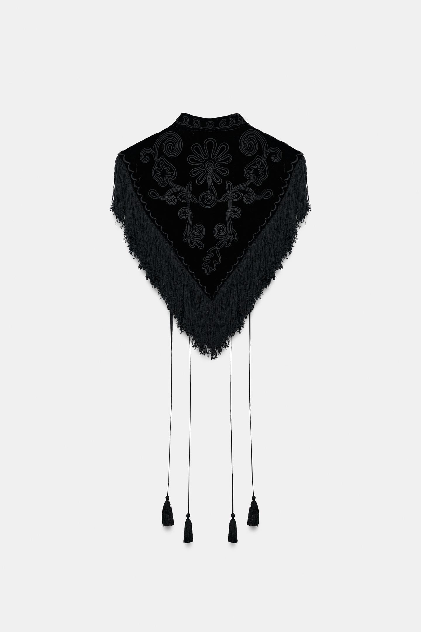 Женский жилет Zara ZW Collection Embroidered Fringe Velvet, цвет: Чёрный — фото 6