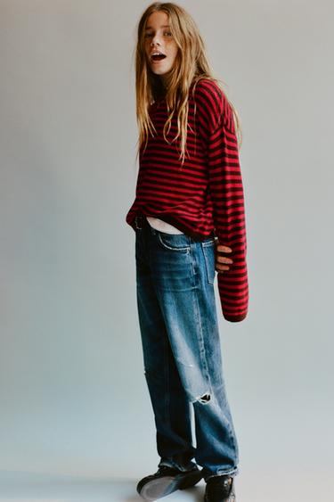 MAGLIA A RIGHE 100% LANA - Rosso di Zara