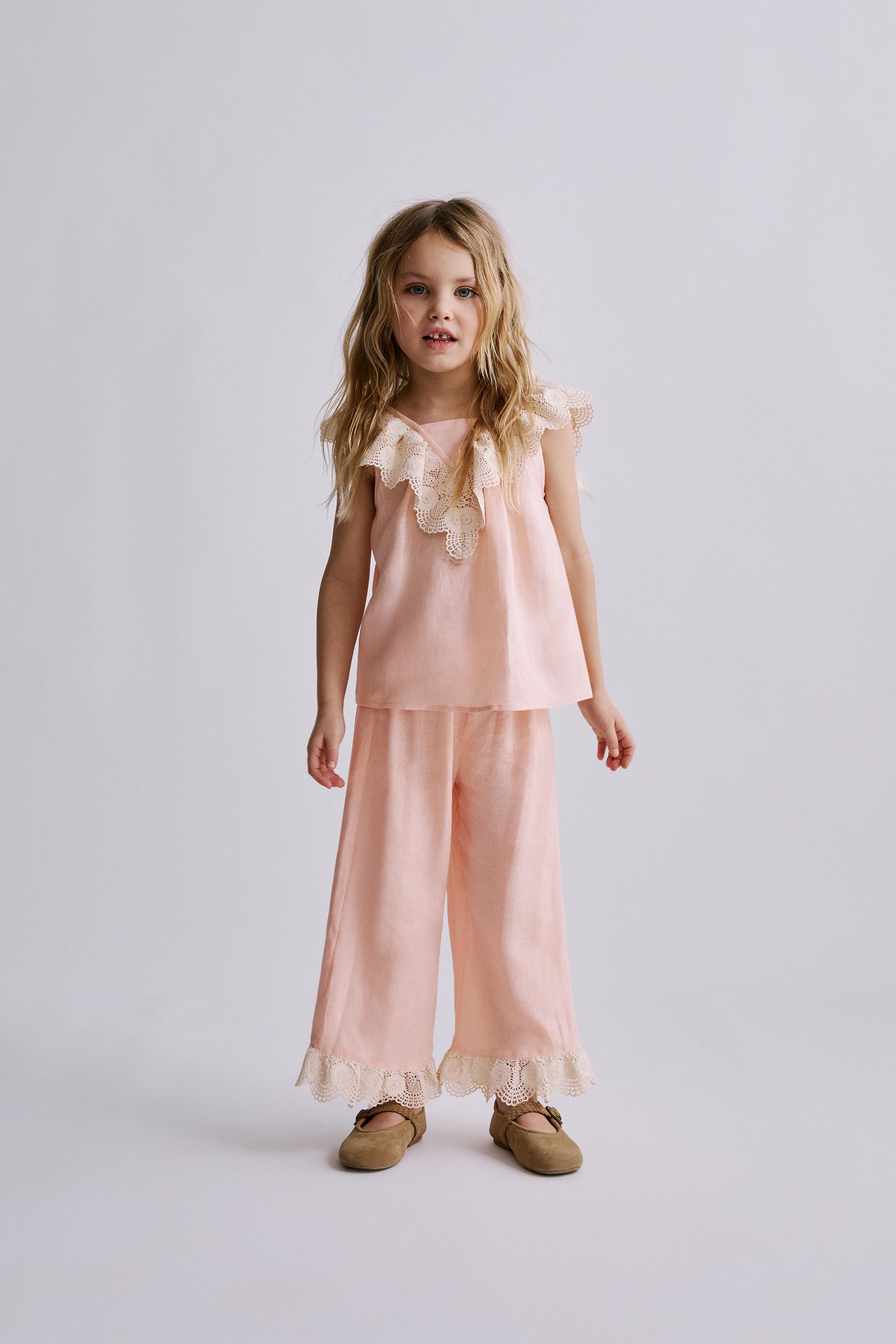 100% LINEN LACE TRIM PANTS