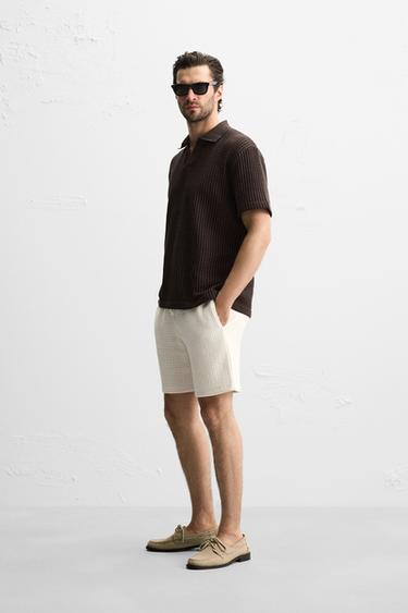 TEXTURED JOGGER BERMUDA SHORTS - Ecru by Zara - Image 3