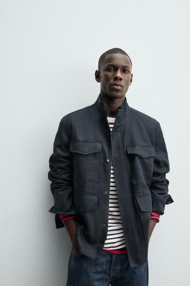 100% LINEN JACKET WITH POCKETS - Navy blue by Zara - Image 4