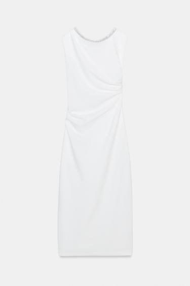 DRAPED MIDI DRESS WITH SPARKLES - White by Zara
