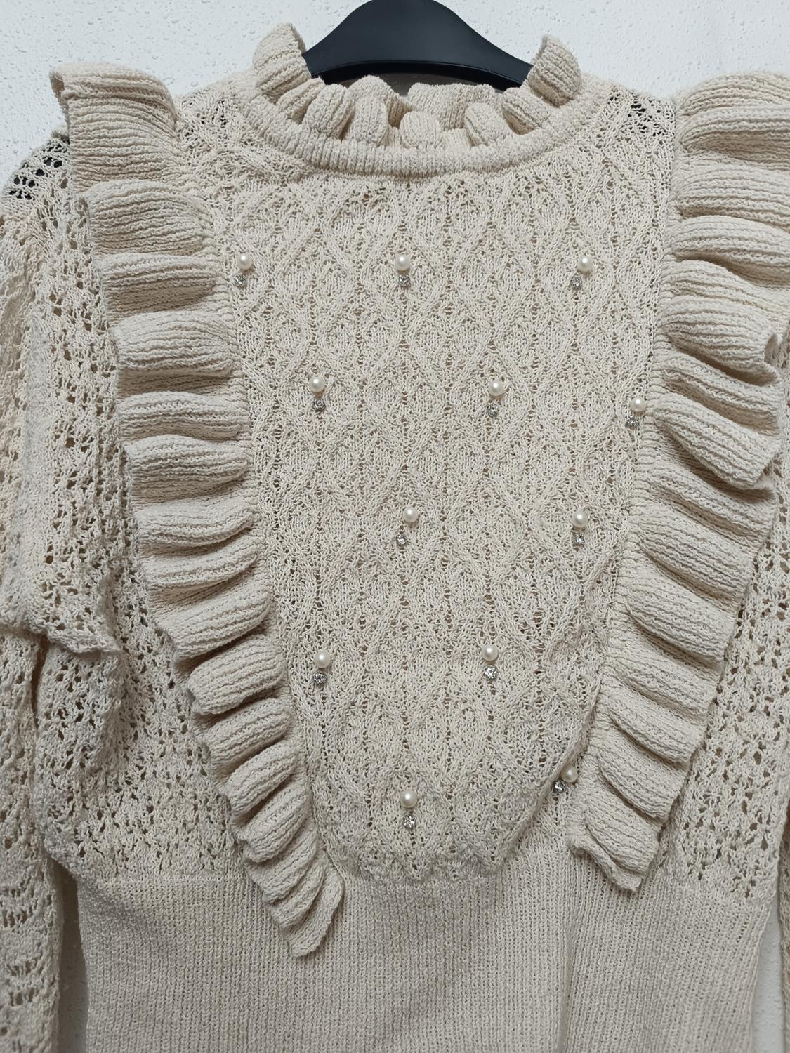 RUFFLED KNIT SWEATER WITH FAUX PEARLS - Image 3