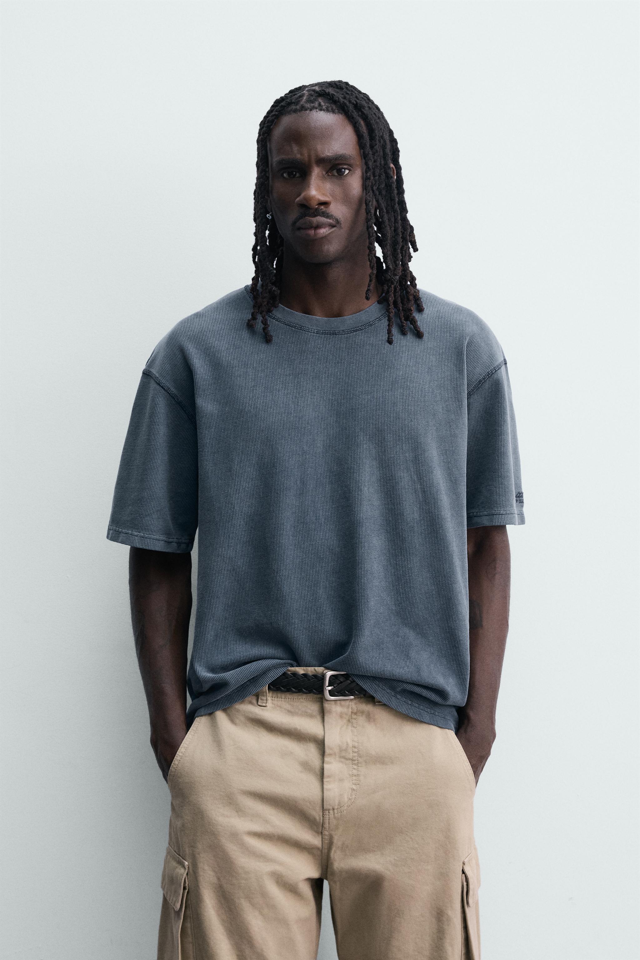 WASHED WAFFLE KNIT SHIRT — Blue (alternate view)