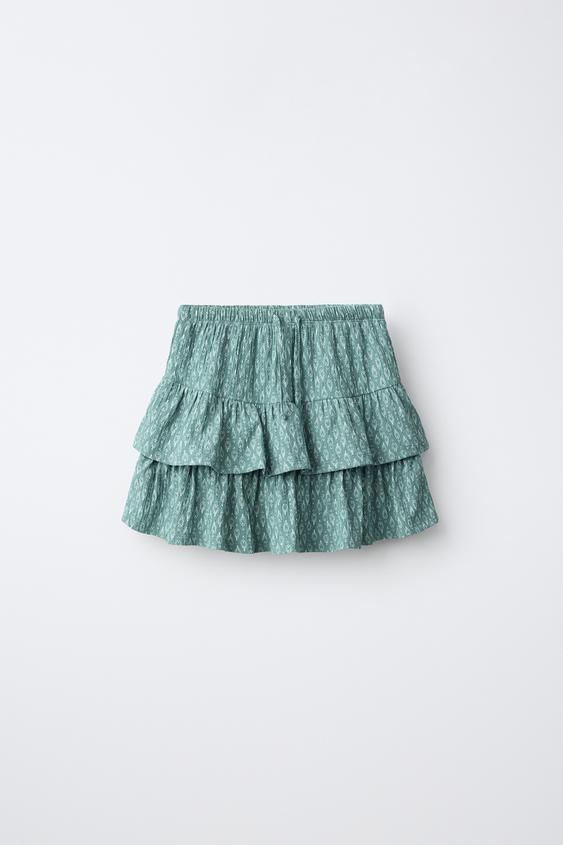 PRINTED RUFFLE SKIRT - Green by Zara - Image 0