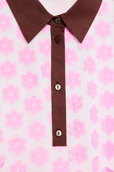 TEXTURED FLORAL BLOUSE - Pink by Zara - Image 6