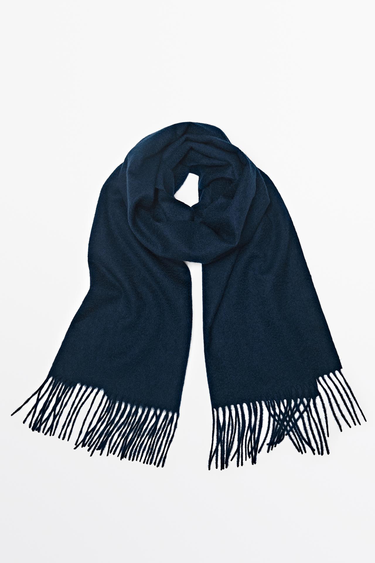 Fringed 100% cashmere knit scarf — Ink blue