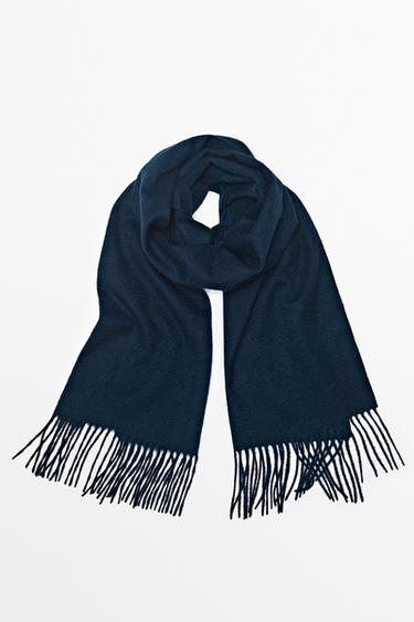 Fringed 100% cashmere knit scarf — Ink blue 2