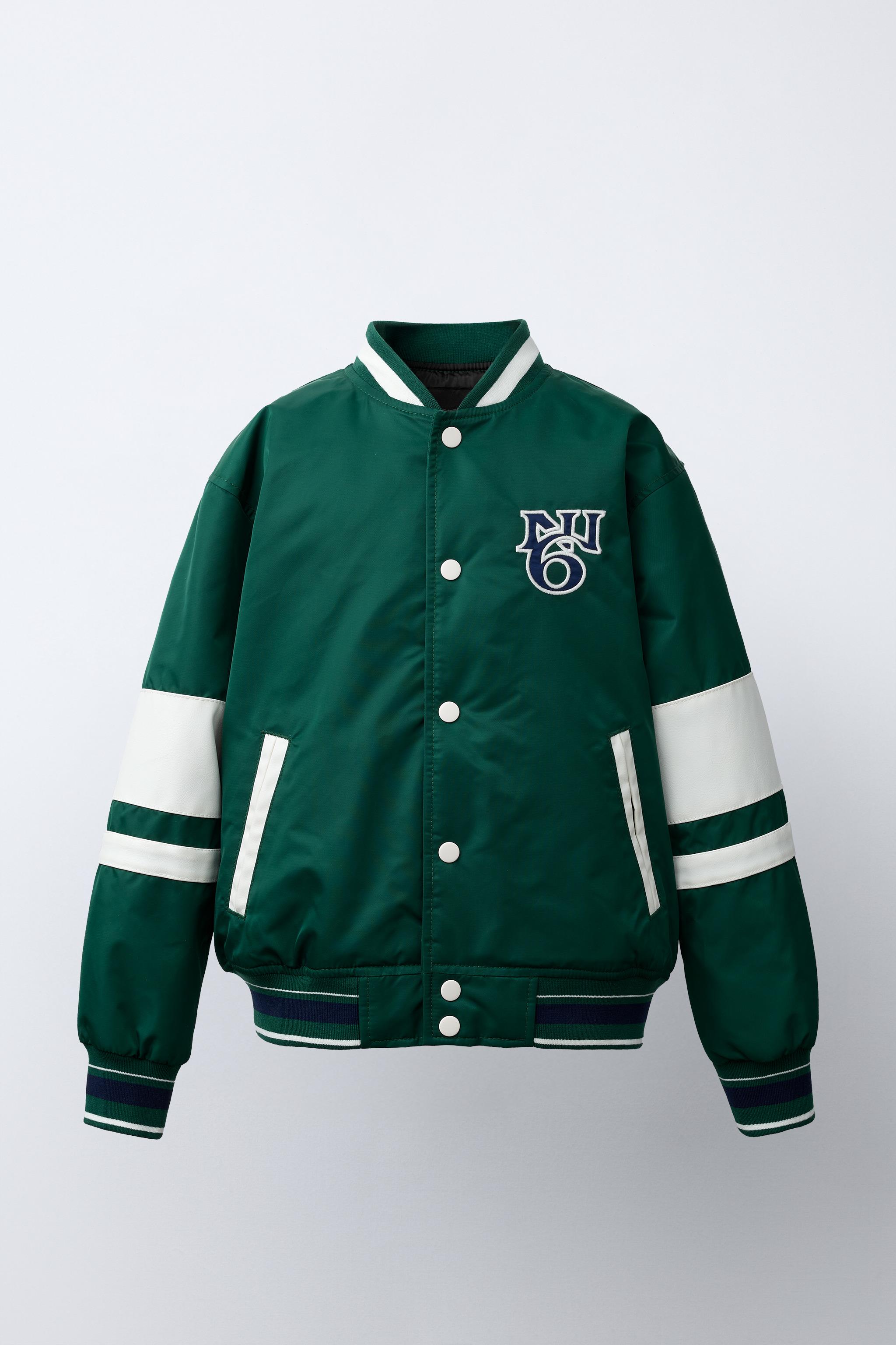 BLOUSON BOMBER EN NYLON AVEC INSCRIPTION ET CAPUCHE AMOVIBLE