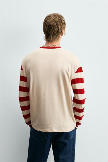 T-SHIRT COMBINÉ RAYURES - Beige de Zara - Image 2