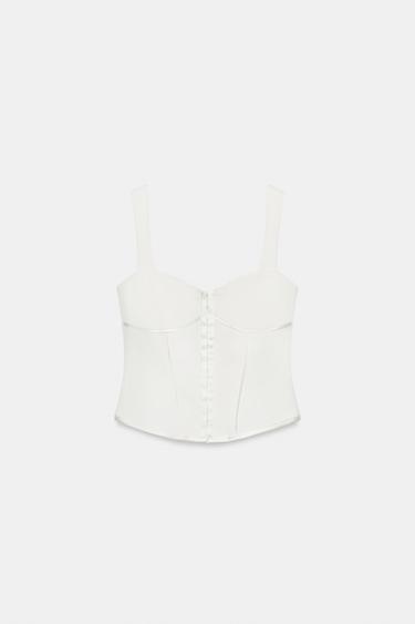 Zara SATIN TRIM BUSTIER TOP - Oyster-white