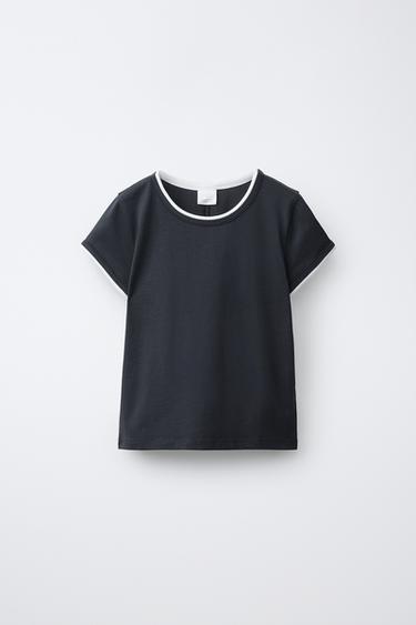 Zara DOUBLE CONTRAST T-SHIRT - Anthracite grey
