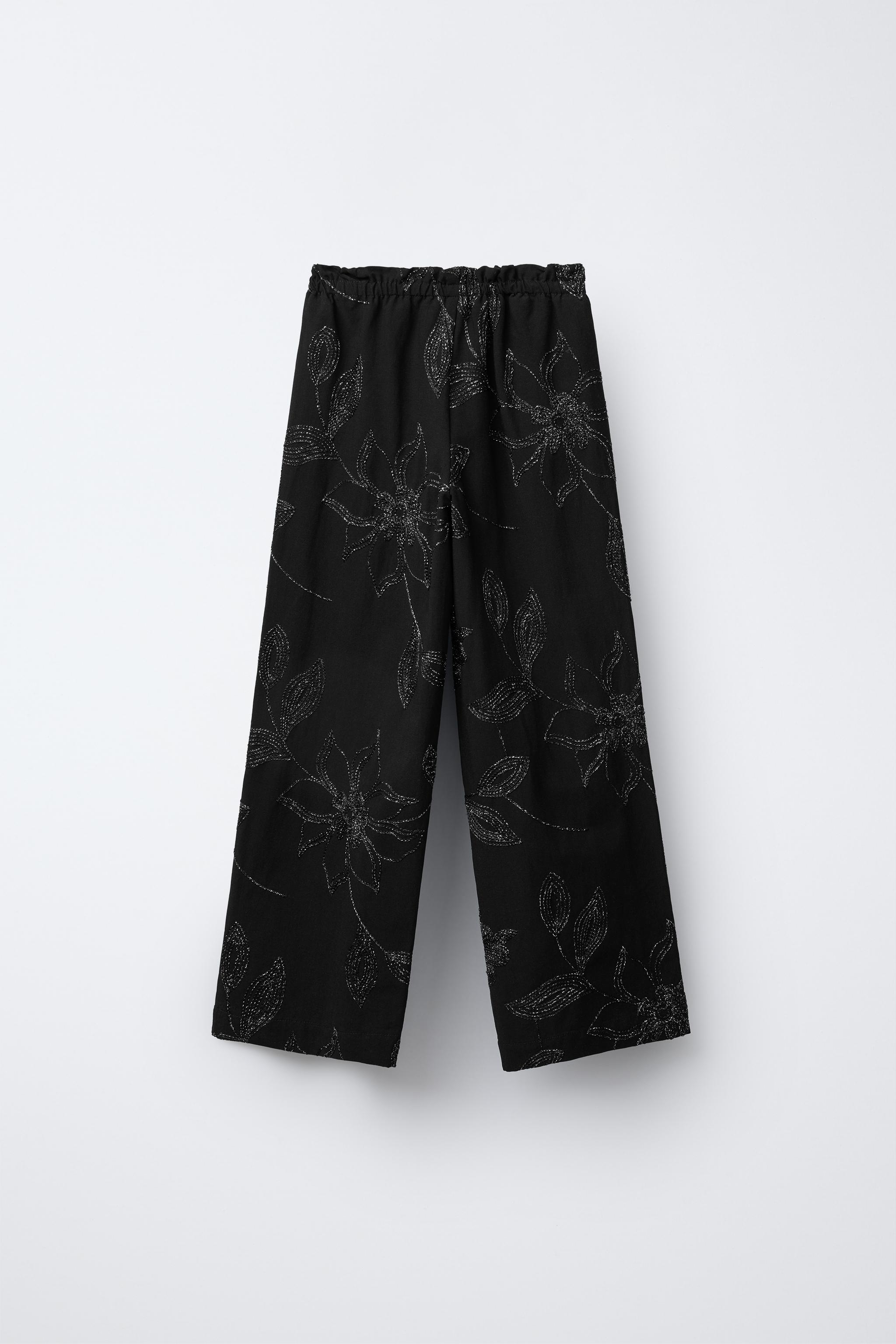 シャイニー刺繍入りパンツ - ブラック | ZARA Japan / 日本