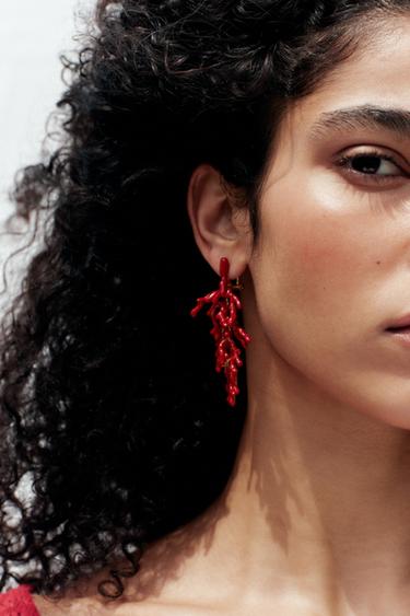 Zara CORAL EARRINGS - Red