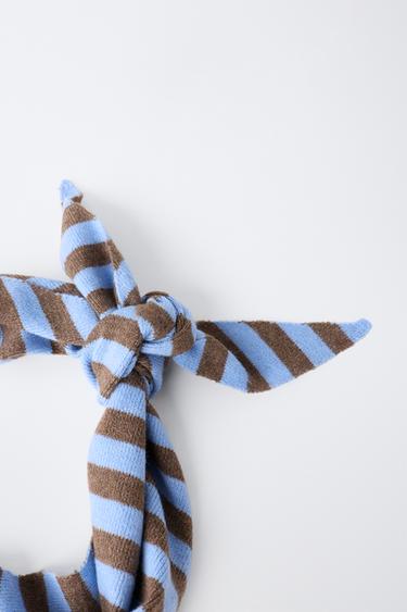 TRIANGULAR STRIPED KNIT BANDANA — Light blue 2
