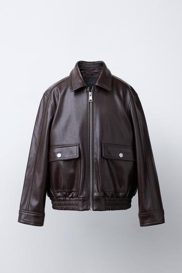 FAUX LEATHER JACKET WITH POCKETS - Brown by Zara