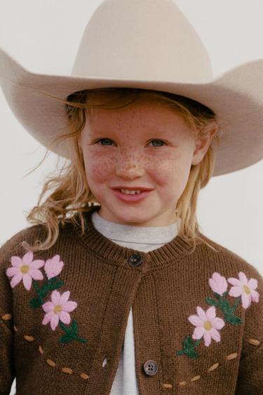 CARDINGAN WITH FLORAL EMBROIDERY AND WOOL - Brown by Zara