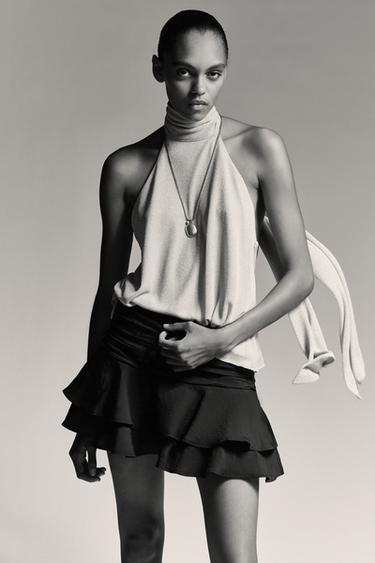 Zara RUFFLE SKORT - Black