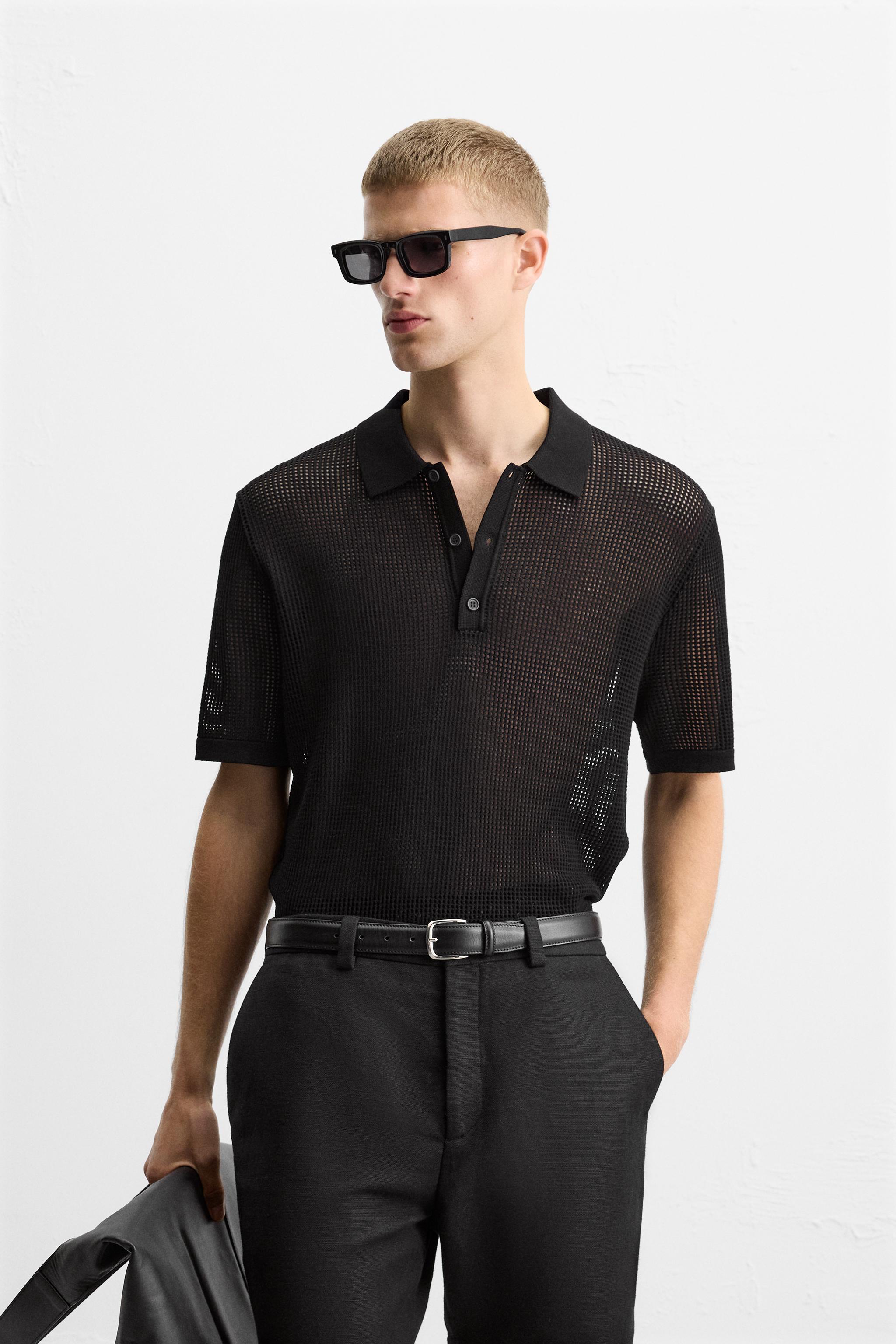 安心★関税込み★ZARA★LACE KNIT POLO SHIRT KNIT LACE POLO SHIRT - Black | ZARA United States