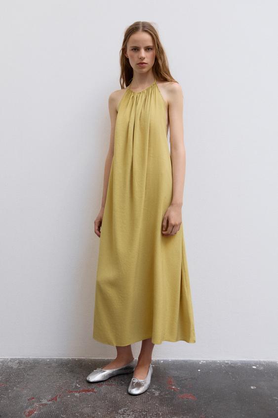 VESTIDO MIDI HALTER - Aceite de Zara - Imagen 0